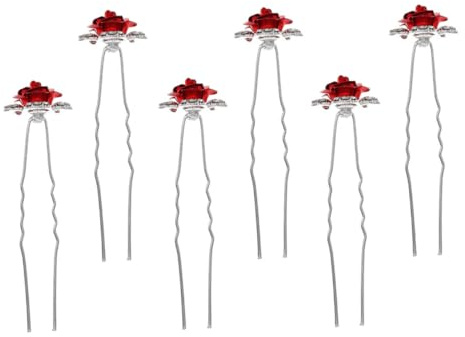 MERRYHAPY Forcine per Chioma da Sposa Strass e Fiori a Forma di Rosa, Set da 6 Pezzi a Forcella a U, Accessori Eleganti per Matrimonio, Feste e Uso Quotidiano