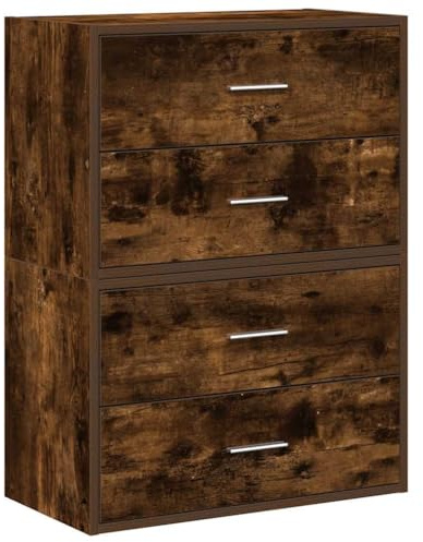 Mhdvray Juego de 2 aparadores con 2 cajones, armario de almacenamiento en roble ahumado, armario auxiliar apilable para salón y dormitorio, 60 x 31 x 40 cm