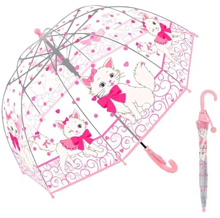 Barnparaply – tecknad bubbelstil transparent regnparaply, lätt vindbeständig baldakin med bekvämt krokhandtag för små händer | Perfekt förskolebarn och unga, rosett katt, Refer to description
