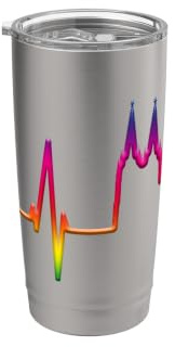 Colonia Skyline Heartbeat Arcobaleno Pride Cuore Amore Köln Bicchiere termico in acciaio inox doppia parete