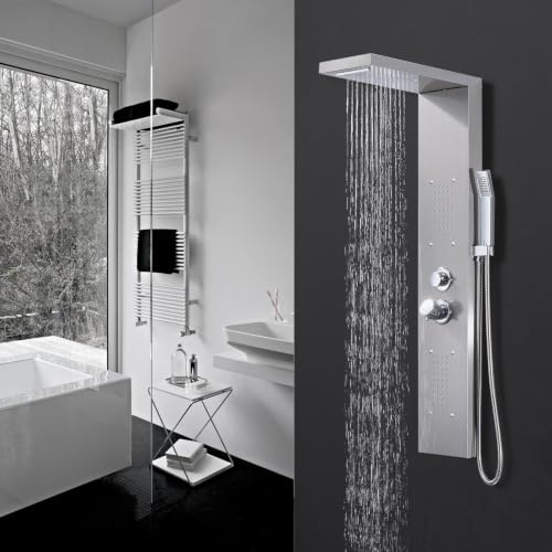 HOMELODY Pannello doccia, rubinetto doccia a 4 funzioni, set completo con rubinetto doccia, doccia a pioggia, doccia massaggiante, doccetta a mano e beccuccio per vasca, adatto per il bagno, in