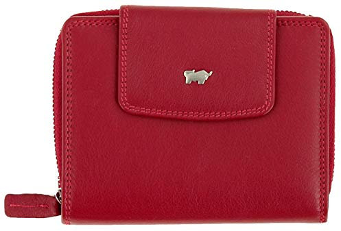 BRAUN BÜFFEL - Geldbörse Damen aus echtem Rindsleder Golf 2.0 - Trifold Geldbeutel Portemonnaie geräumig für Frauen mit 12 Kartenfächern - Zeitlos klassisches Portmonee mit Münzfach - Edles Rot