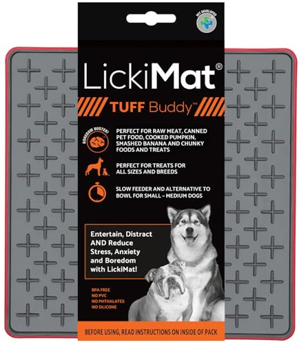 LickiMat Tuff, Heavy-Duty Buddy, Dog Slow Feeder Leckmatte, Langeweile Angst Reduzierer, lustige Alternative zu einem Slow Feed Hundenapf, Rot