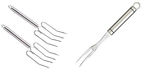 masterclass KitchenCraft Stainless Steel Meat Lifting Forks (Set of 2) & KitchenCraft Professional Meat Serving Fork, 25 cm (10)