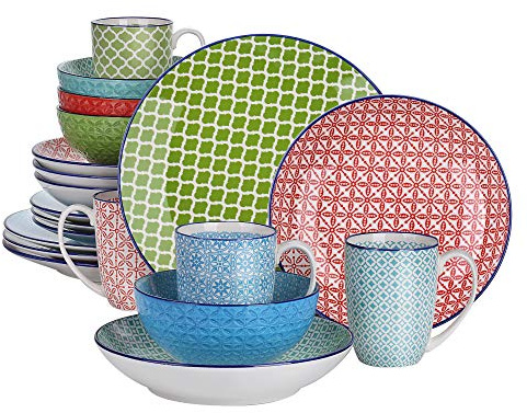 vancasso Macaron - Juego de vajilla de Porcelana de 20 Piezas, vajilla mediterránea Multicolor con Plato Llano, Plato de Postre, Cuenco de Cereales, Cuenco de Sopa y Taza, Servicio para 4 Personas