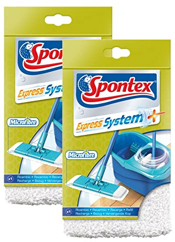 SPONTEX - Lot de 2 Recharges Express System+ - Recharge en microfibre pour kit balai plat Express System+ - 2 Recharges