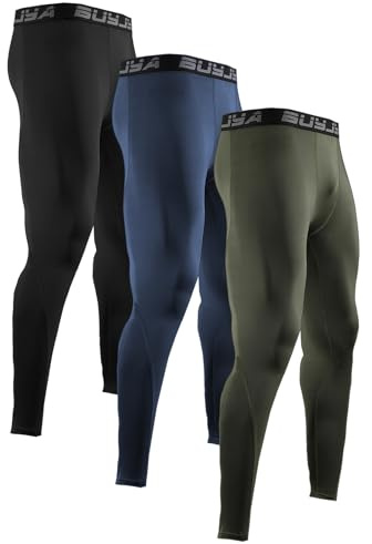 BUYJYA 3 or 5 Pack Men's Compression Pants Running Tights Workout Leggings Athletic Cool Dry Yoga Gym Clothes Gift
