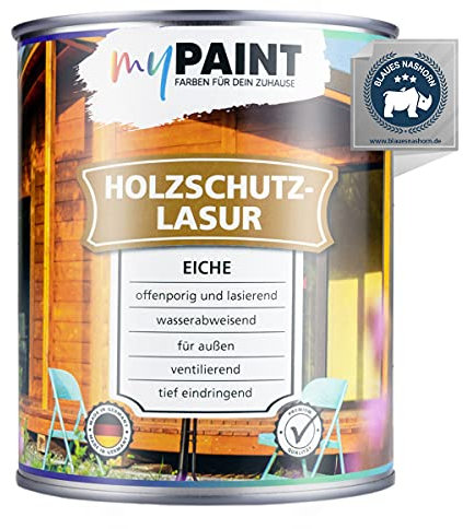 MyPaint Holzschutzlasur Außen 750 ml – Eiche - Wetterfeste Holz Lasur für außen. Mit UV-Schutz. Ideal für Gartenmöbel & Zäune. Professioneller Außenschutz gegen Feuchtigkeit & Sonne