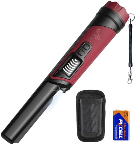 DR.ÖTEK Metal Detector Pinpointer, IP68 Fully Waterproof Underwater Pinpointer Metal Detector with LCD Screen & LED Light 360° Accurate High-Sensitivity Detection, Handheld Wand for Adults & Kids, Red