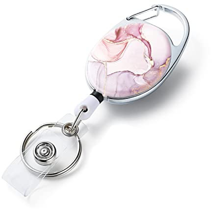 IOSPKKIO® Einziehbare Ausweisrollen, Rosa Marmor, doppelseitiges Farbdruckmuster Einziehbare Ausweishalter, mit einziehbarem Schlüsselanhänger, Ausweisclip
