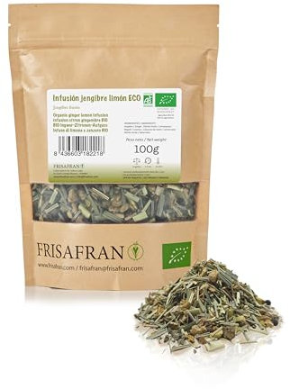 FRISAFRAN | Infusión de Jengibre y Limón Ecológica 100g | Antiinflamatoria | ingredientes naturales | Vitaminico | Infusión Digestiva | Antioxidante | Té jenjibre limón | te jengibre | refresco