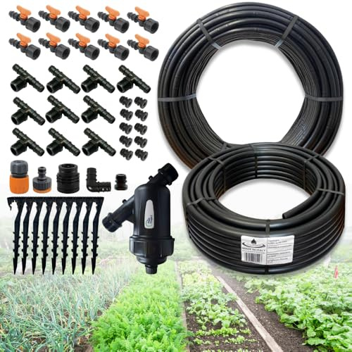 acquaverde | Kit Irrigazione a Goccia Orto da 100 mq con Ala Gocciolante 2 l/h passo 60 cm, Impianto Completo di Raccordi e Filtro, Sistema Irriguo ideale anche per Piante e Giardino – MADE IN ITALY
