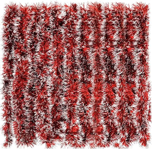 LATERN 10M Weihnachts Lametta Girlande, Rotefarbe Metallisches Lametta Grobes Glitzerndes Lametta Dicke Glänzende Girlande mit Frostspitze für Weihnachtsbaum Winter Hochzeit Urlaub Party Dekoration