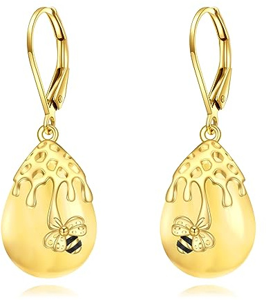 AXELUNA Pendientes de abeja ámbar de plata esterlina palanca mujeres colmena y abeja pendientes para mujeres niñas, 33mm（1.3inch）*11mm（0.43inch）, Plata de ley, Plata de