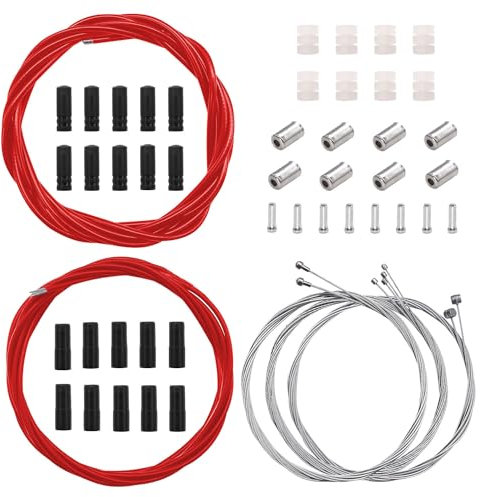mankk Universal Bicycle Brake Cable and Shift Cable,Bicycle Shift Derailleur Cable & Brake Cable Housing Kit with Brake Cable End Caps and O-Rings for Mountain and Road Bicycle M-124-R