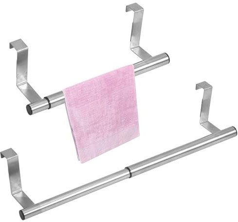 Pizsieat 2 Stück Teleskop Handtuchhalter Küche Geschirrtuchhalter zum Einhängen Edelstahl Türhandtuchhalter Ohne Bohren Handtuchhalter Tür für Schranktür Küche Badezimmer(25-40 x 8 x 7 cm)(Silber)