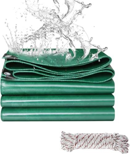Jianyana Tela con occhielli rinforzati, 440 g/m², Verde e impermeabile, con 10 m di corda di ancoraggio（2×2m）