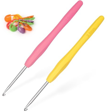 Coopay Häkelnadeln 3,0 mm und 3,5 mm, 2 Stück Metall Häkelnadel, Ergonomische Häkelnadel mit Weichen Griff für Arthritische Hände, TPR Griff Häkelnadeln für Anfänger & Profis, Häkelnadeln 2,0 2,5 mm