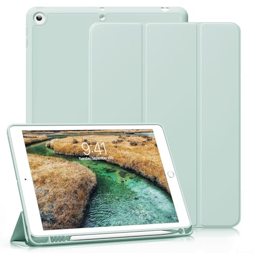 ZKTUYU Hülle für iPad 9./8./7. Generation 10,2 Zoll 2021/2020/2019 | Weiche TPU Schutzhülle mit Stifthalter, Trifold Ständerhülle, Auto Schlafen/Wachen, für iPad 9/8/7 Gen, Grün