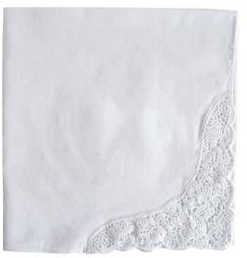 MONOJLY Elegante Baumwoll-Taschentücher mit Spitzenbesatz, zarte Blumenspitze, Einstecktücher für Damen, schicke Einstecktücher mit Spitzenbesatz