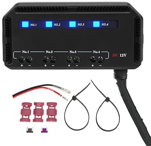 TKSE Caja de Fusibles de Relé de 4 Vías, Cajas de Fusibles y Relés de Cable Rápido de 12V 20A con Indicador LED para Motocicleta, Automóvil, Camión, RV EV