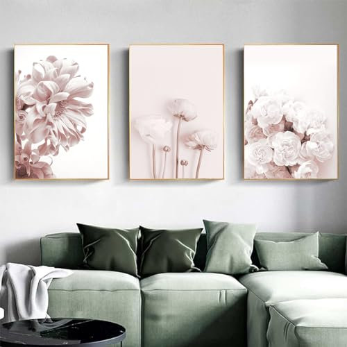 Uixxducc 3er Bilder Set Wohnzimmer, Moderne Blumen Kunst Wandbilder Wohnzimmer,Ohne Rahmen Kunstdruck Leinwandbild für Wohnzimmer Schlafzimmer (40x50cm)