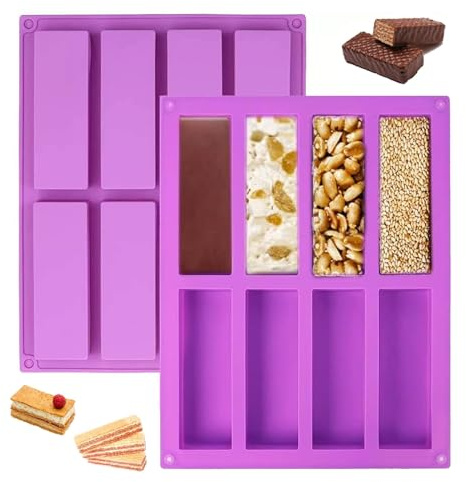 MüSliriegel Backform, 2 unidades de barritas energéticas, molde rectangular de silicona para magdalenas, brownie, maíz, pudín (26, 6 x 21 cm, morado)