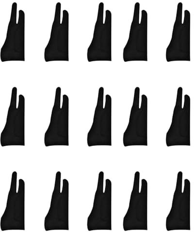 TsoLay 15 Pack Artist Gloves for Tablet Digital Drawing Glove Two Fingers Thicken Palm Rejection Glove for Graphics Pad (M)