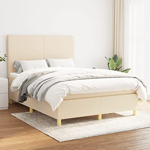 CKioict Palettenbett Modernes Bettgestell Jugendbett Boxspringbett mit Matratze Creme 140x200 cm StoffGeeignet für Arbeitszimmer, Wohnzimmer, Hotel
