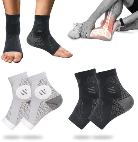 Hebterrka 2 Paar Verbesserte Neuropathie Socken,Plantarfasziitis Linderung, KnöChel Kompressionsmanschette Beruhigende Kompressionssocken, Schwarz Grau，Xl