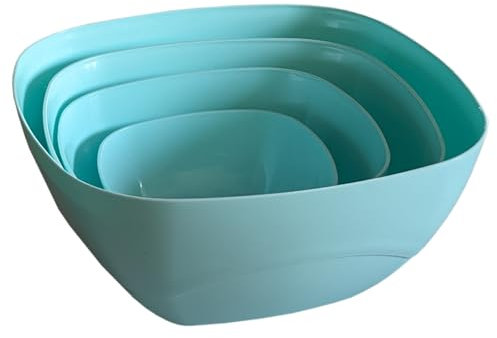 plasteo Schüsselset 4-teilig Quadratisch, Edle Schüsseln für die Küche 0,7 L - 5 L, BPA-Frei, Servierschüssel, Rührschüssel, Salatschüssel, stapelbar Farbe Türkis
