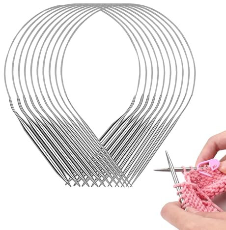 10 Stücke Rundstricknadeln Set 40cm, 1.8mm-4.8mm, Edelstahl Rundstricknadeln Stricknadel, Leichte Rund Stricknadeln für Mütze Ärmel, für Profis Arthritis