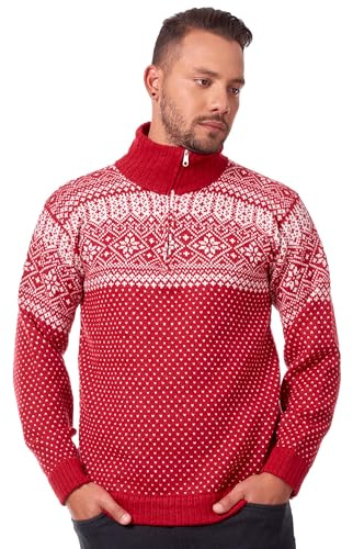 INTI ALPACA Norwegian Alpaca Sweater for Men - Christmas Pullover (US, Alpha, X-Large, Regular, Regular, Red)