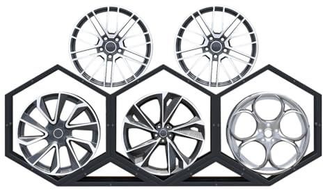 Estante para llantas de automóvil para garaje, base de soporte hexagonal para exhibición comercial, soporte de exhibición de llantas para piso y pared para taller de automóviles, taller y feria comer