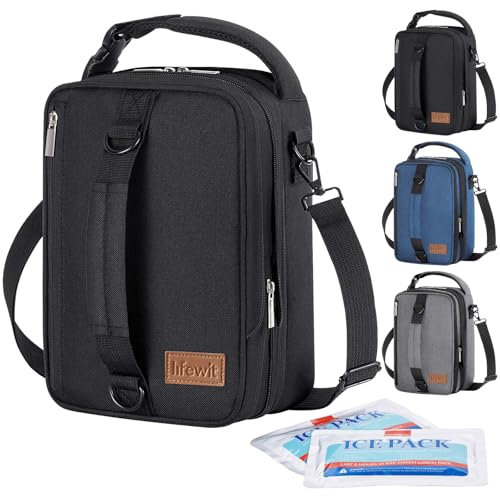 Lifewit Expandable Lunch Box for Men, Insulated Lunch Bag, Portable Cooler Bag with Shoulder Straps and 2 Ice Packs for Men Women Adult for Work College Travel, 6.5L 12 Cans Black
