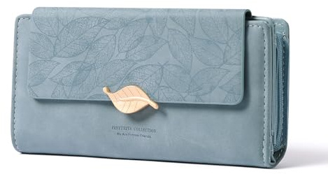 BVEOGMRO Women's Wallet Leather RFID Blocking Bifold Clutch Large Capacity Credit Card Holder with Coin Zipper Purse