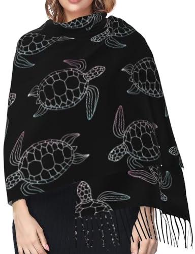 Hceaatb Damenschal, schwarz, Schildkröte, modisch, Winter, warm, Kaschmirschal, Fransenschal, Schwarz , Einheitsgröße