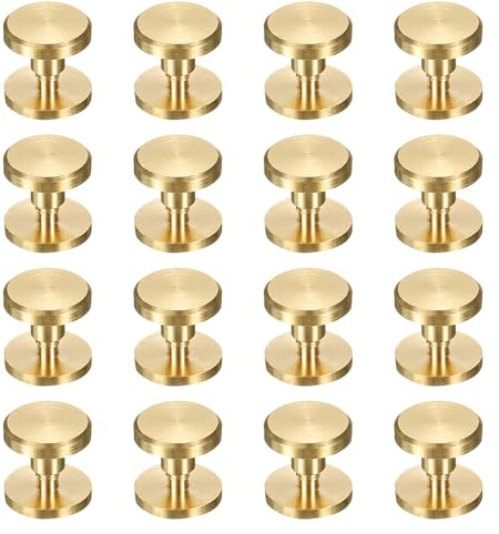 sourcing map 16 Pcs Brass Chicago Screws 8mm Height Flat Head Screw Binding Rivets Post Nail Stud Rivets Fastener for DIY Leather Craft Belt Purse Strap