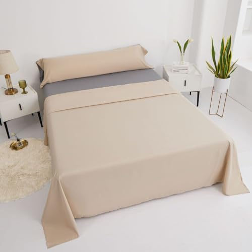 BESCH Juego de Sabanas 3 Piezas 135x190 para Cama de 135 - Sábanas Bajera Ajustable + Encimera y Funda de Almohada 45x145cm Color Beig