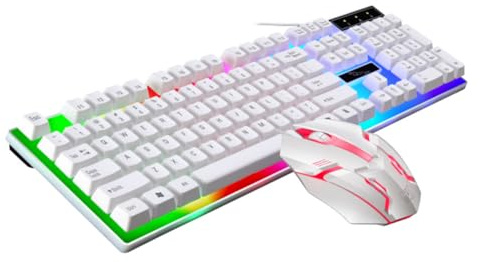 jojofuny Wired Keyboard Mouse Set for Gamers White Backlit Usb Computer Keyboard and Usb Mouse Combo Gaming Accessories for Pc and Laptop