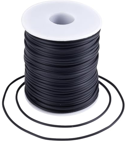 HOBBIESAY Cordones de manguera de goma de tubo hueco, 2 mm, negro, redondo, cordón elástico con agujero de 1 mm, cordón suave para joyas para collares hechos en casa, brazaletes, soporte de malla de