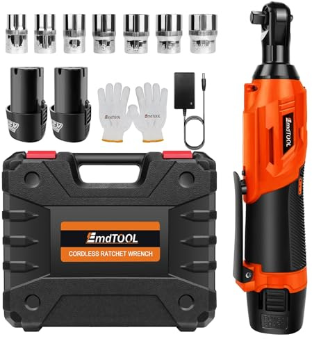Xinng Clé à Cliquet électrique Sans Fil 3/8,40N.m Cliquet Electrique, avec 2 Batteries de 1500 mAh,7 Douilles,Orange
