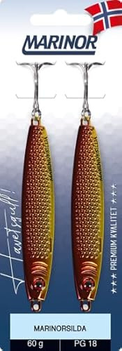 Marinor Marinorsilda Pilker Set, 2 Stück, VMC-Haken, 25/40/60 g, 5 Farbvarianten, Meeresangeln, Blinker, Jig-Köder, Küstenblinker, Meeresköder (GR - Gold/Red, 25g)