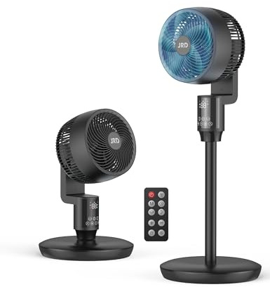 JRD Fan for Bedroom, 70° Oscillating Standing Fan, 100ft Pedestal Fans for Home Office, 90° Manual Vertical, 6 Speeds, 3 Modes,Remote, 19-38 Adjustable Height, Air Circulator