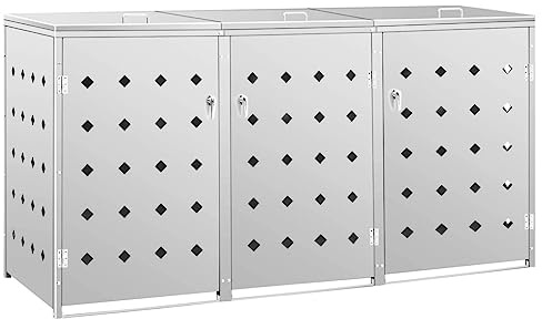 Emmtore Edelstahl Silbern Mülltonnenbox, 3 Tonnen*240L, Müllbox Mülltonnenverkleidung, Mülltonne Müllcontainer Gerätebox, 69 x 77,5 x 115 cm (B x T x H)
