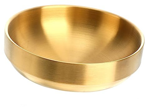 GALPADA Tazón Doble De Acero Inoxidable Dorado Con Aislamiento Térmico Para Sopa Fideos Instantáneos y Bibimbap Cuenco Grueso Resistente Para Hogar y Restaurante