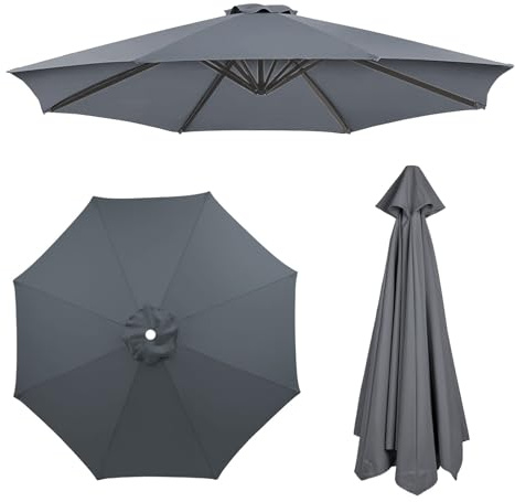 Ersatzbezug Für Sonnenschirm, 6/8 Rippen, 200 250 300 350cm, Outdoor Marktschirm Ersatz Top, Wasserdicht, UV-Schutz, Terrassenschirm Bespannung, Für Garten, Terrasse, Hof, Strand, Markt(Gray,3M/8Ribs)