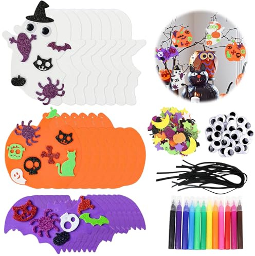 ueslwser Halloween Basteln Kinder, 24 Stück Halloween Kürbis Schaum Aufkleber für Kinder, Halloween Kürbis Dekorationen, DIY Kürbis Bastelset zum Halloween Party