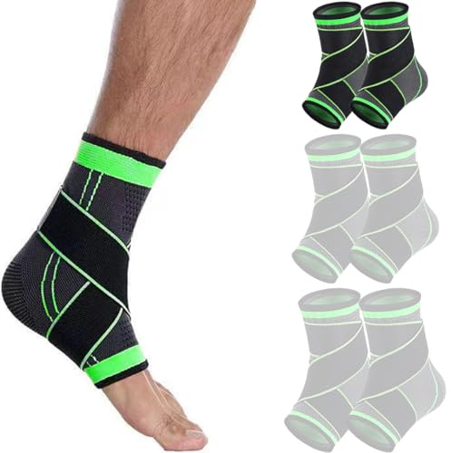 KEWUF 2 Stück Verstellbare Sprunggelenkbandage & Knöchelbandage, Sprunggelenk Bandage, Sport Knöchelbandage, Atmungsaktiv Sprunggelenkorthese, Sprunggelenk Bandage, Plantarfasziitis Bandage (grün, M)