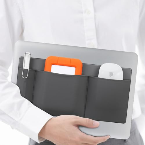 Lacdo 3-Bolsa Soporte Ratón para Laptop Stick on, Disco Duro Externo SSD Holder para Laptop, Pegar en el Pouch Sobres de Adhesivo Organizador para Magic Mouse/HDD/SSD/Cables y más Accesorios, Gris